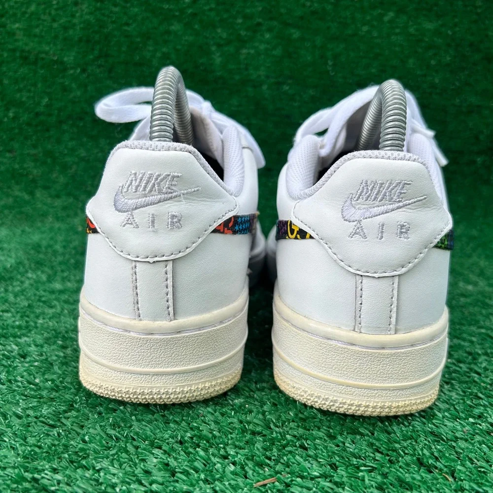 Nike Air Force 1 Low Custom Rainbow GG‎ Monogram White Sneakers 314192-117 5Y